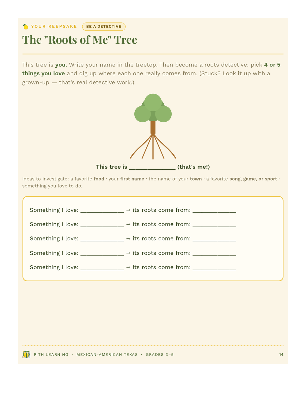 Interior page: The Roots of Me Tree