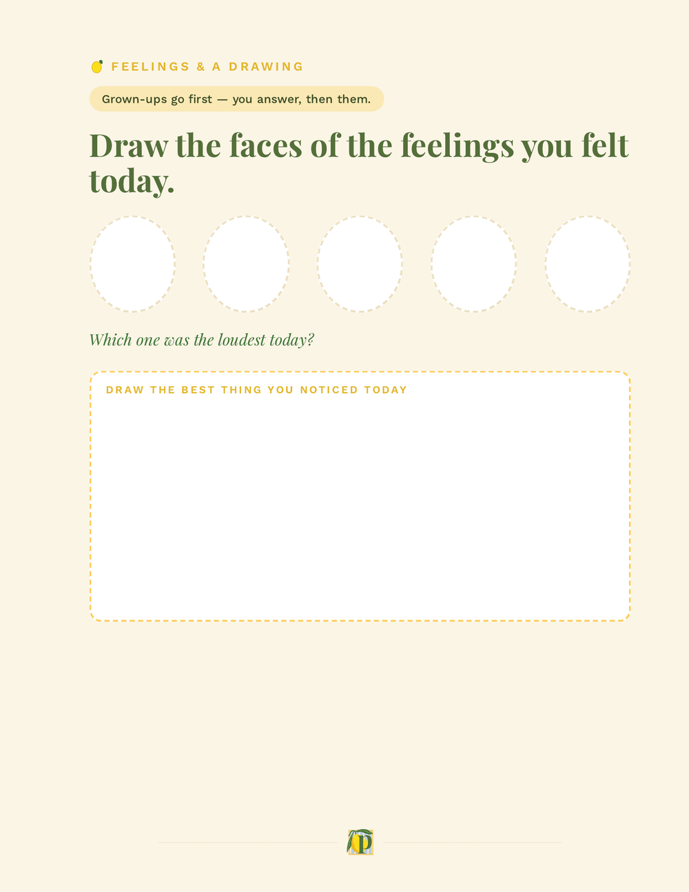 Pith & Pillow page: Draw the feelings you felt today